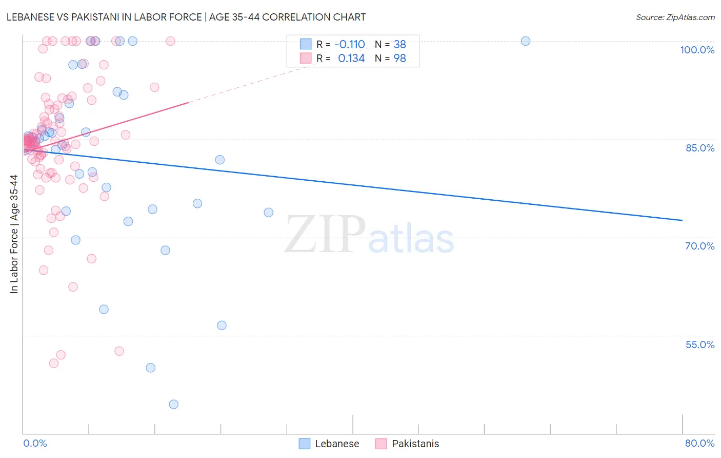 Lebanese vs Pakistani In Labor Force | Age 35-44