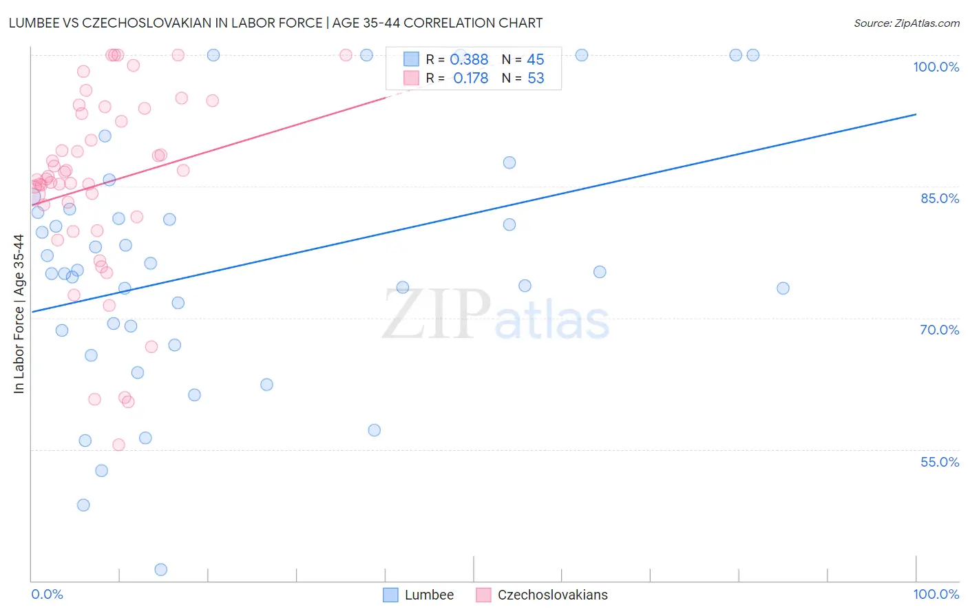 Lumbee vs Czechoslovakian In Labor Force | Age 35-44