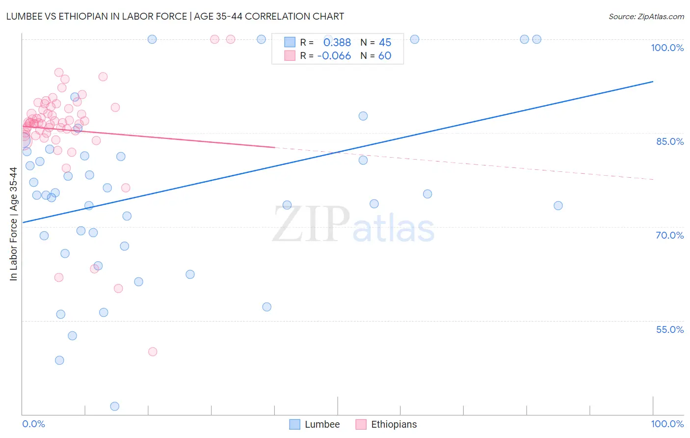 Lumbee vs Ethiopian In Labor Force | Age 35-44