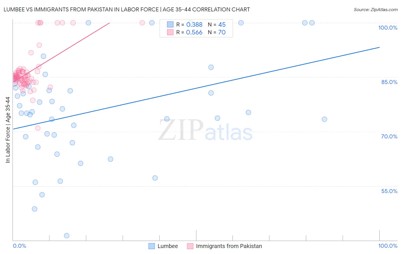 Lumbee vs Immigrants from Pakistan In Labor Force | Age 35-44