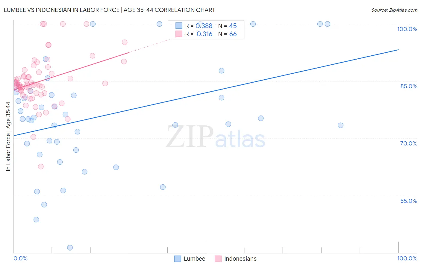 Lumbee vs Indonesian In Labor Force | Age 35-44