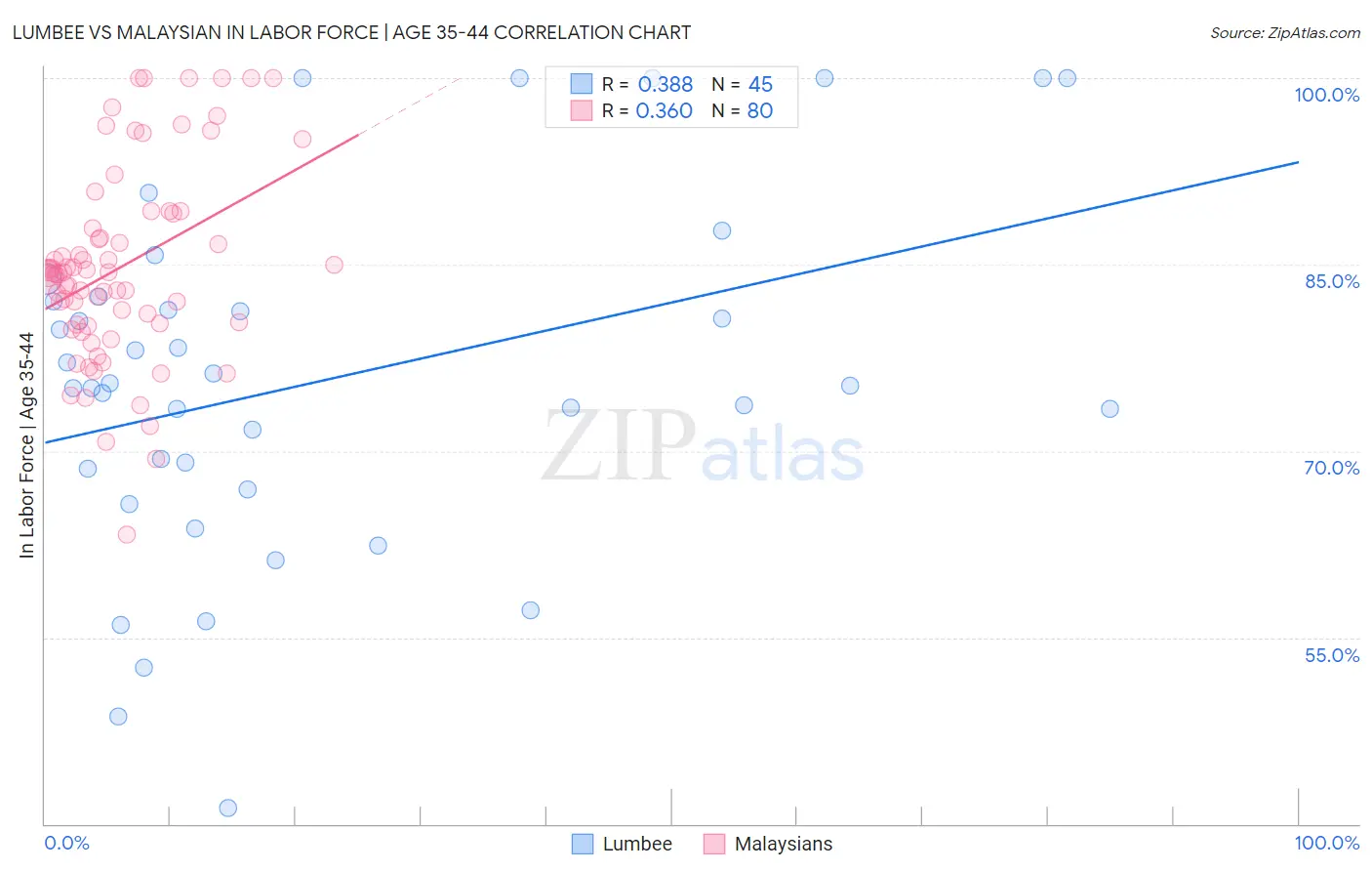 Lumbee vs Malaysian In Labor Force | Age 35-44