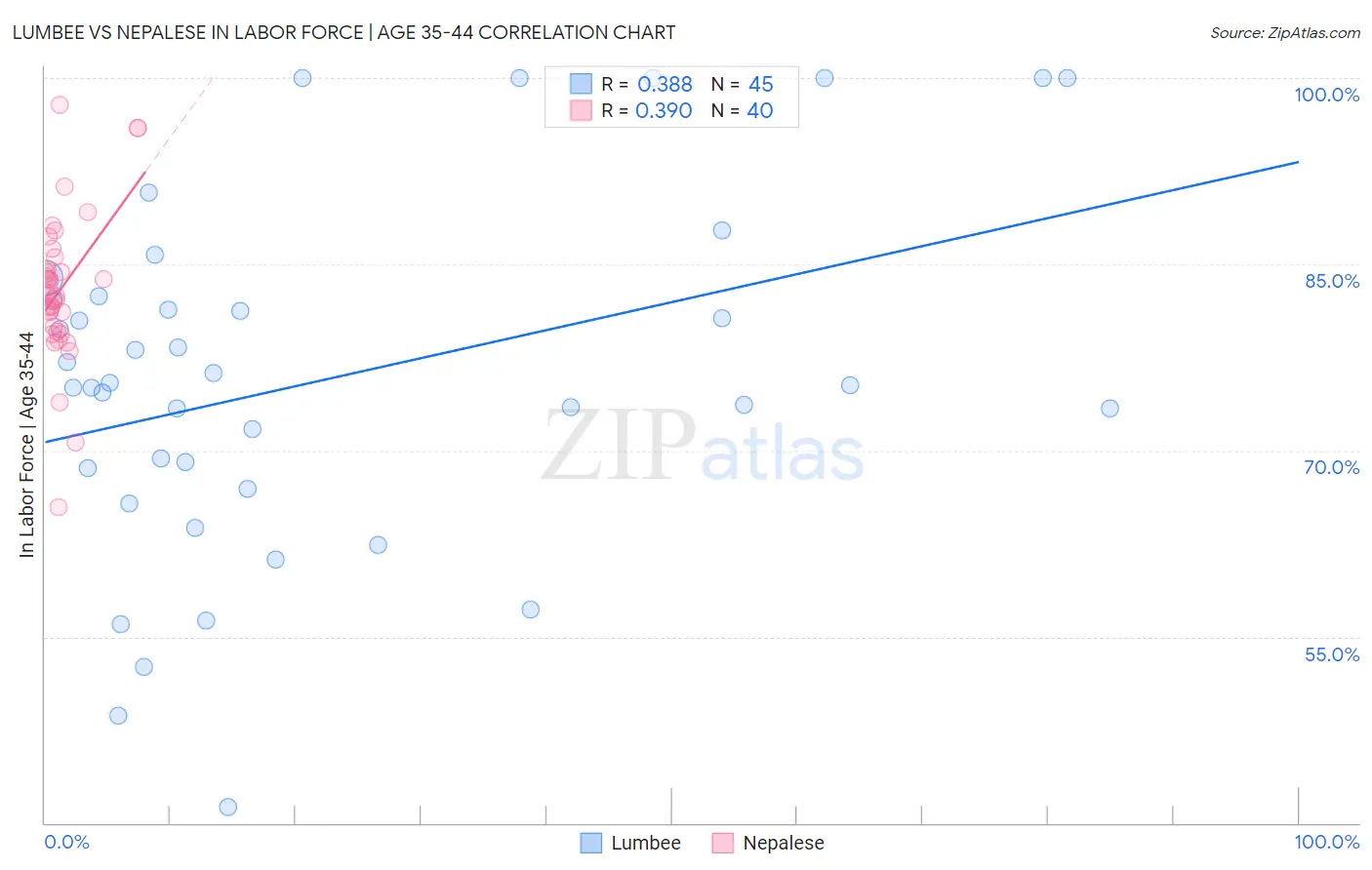 Lumbee vs Nepalese In Labor Force | Age 35-44