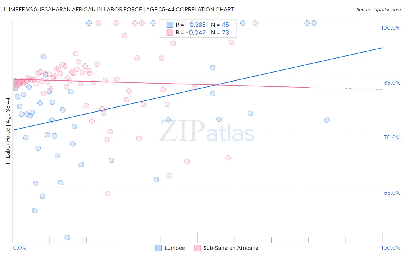 Lumbee vs Subsaharan African In Labor Force | Age 35-44