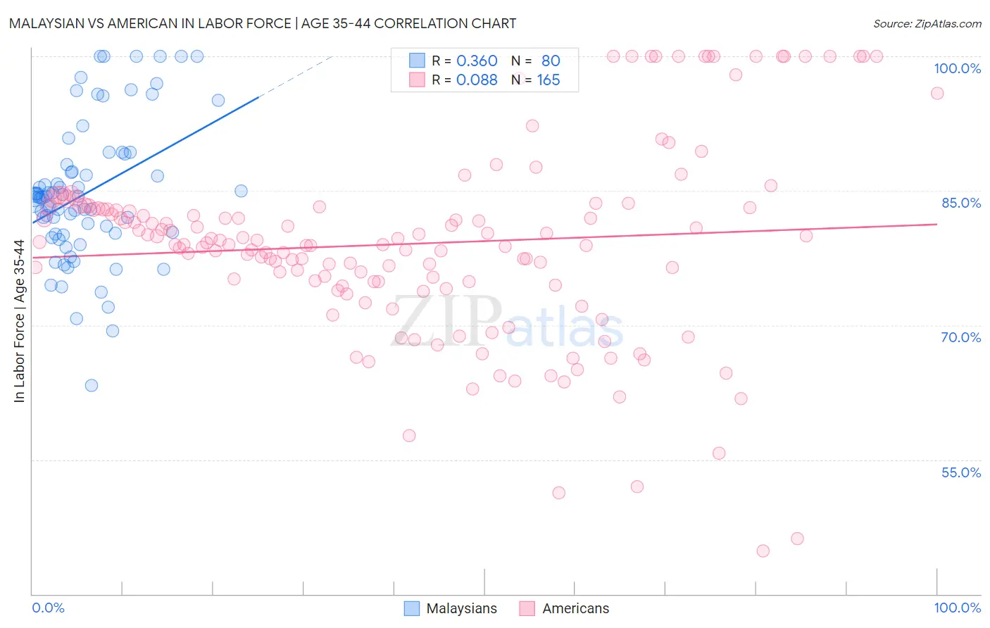 Malaysian vs American In Labor Force | Age 35-44