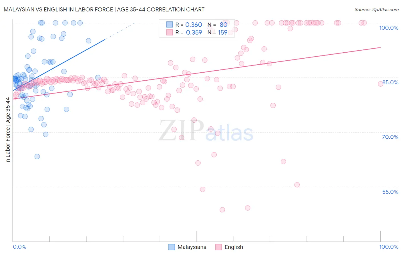 Malaysian vs English In Labor Force | Age 35-44