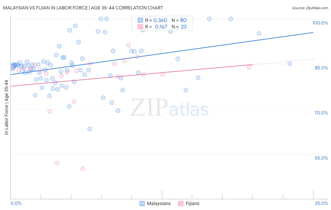 Malaysian vs Fijian In Labor Force | Age 35-44