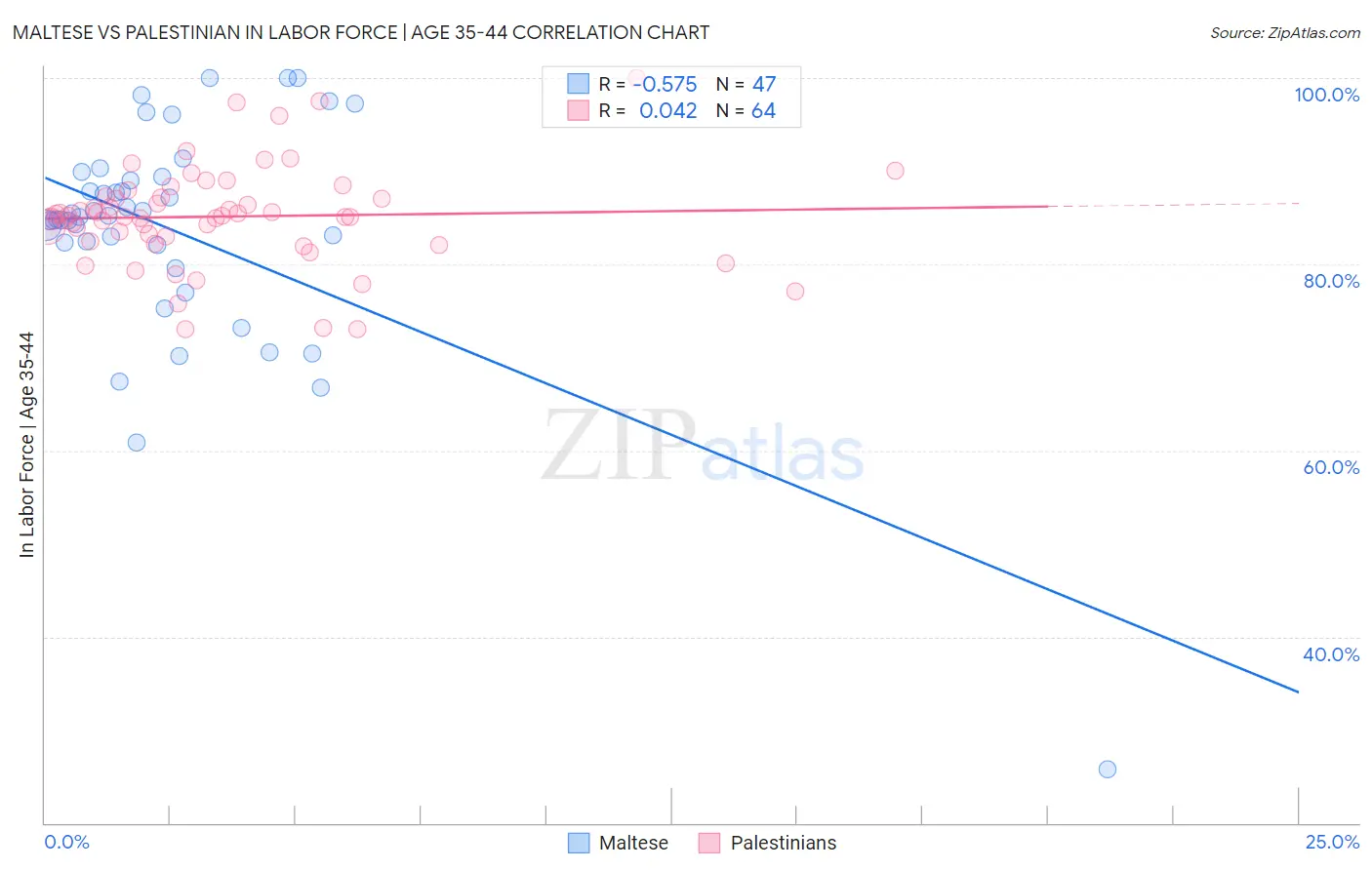 Maltese vs Palestinian In Labor Force | Age 35-44