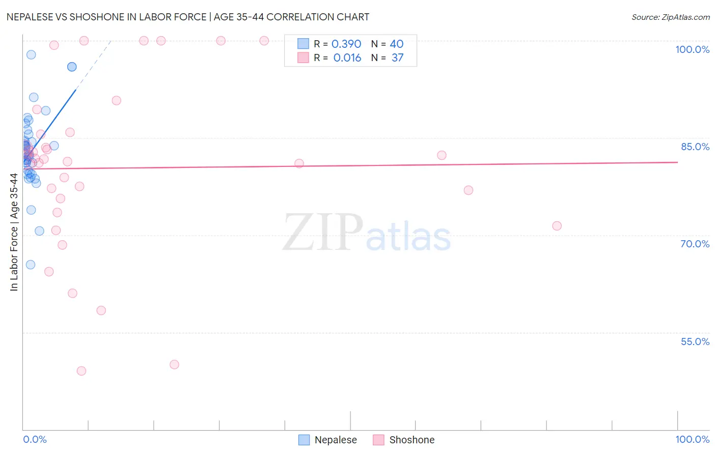 Nepalese vs Shoshone In Labor Force | Age 35-44