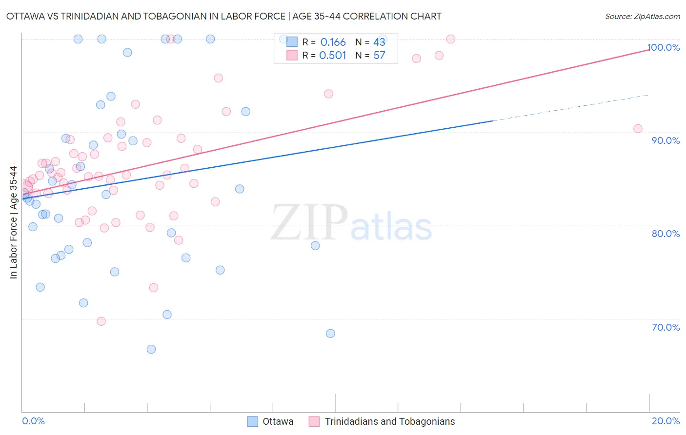 Ottawa vs Trinidadian and Tobagonian In Labor Force | Age 35-44