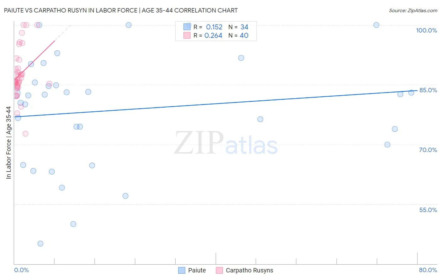 Paiute vs Carpatho Rusyn In Labor Force | Age 35-44