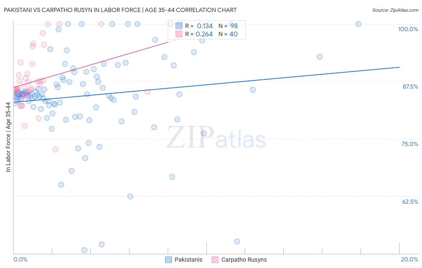 Pakistani vs Carpatho Rusyn In Labor Force | Age 35-44