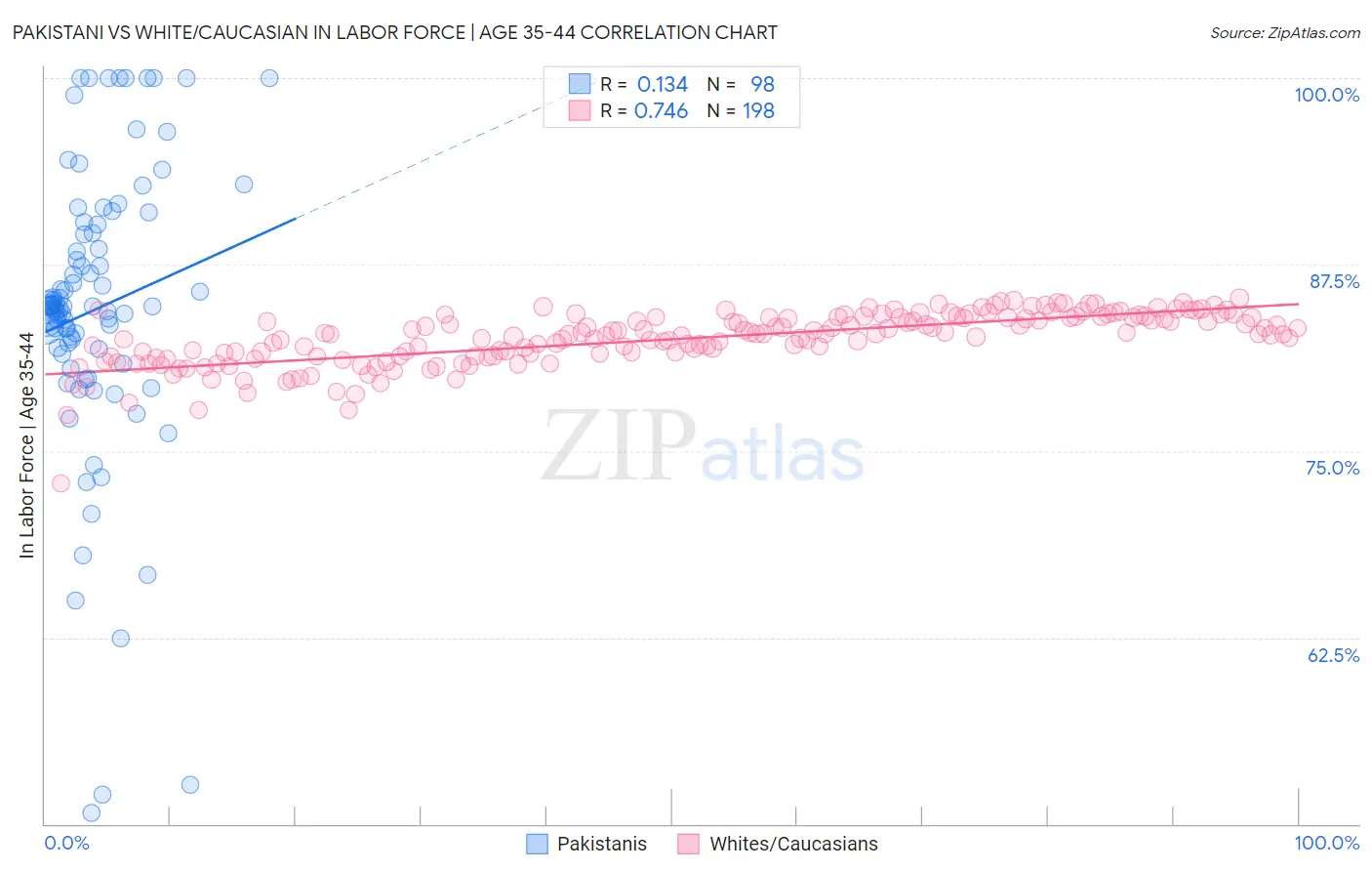 Pakistani vs White/Caucasian In Labor Force | Age 35-44