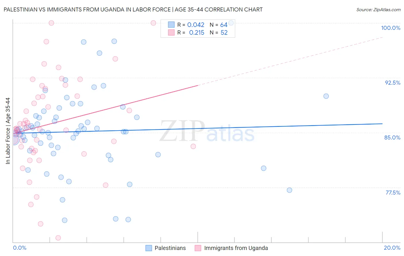 Palestinian vs Immigrants from Uganda In Labor Force | Age 35-44