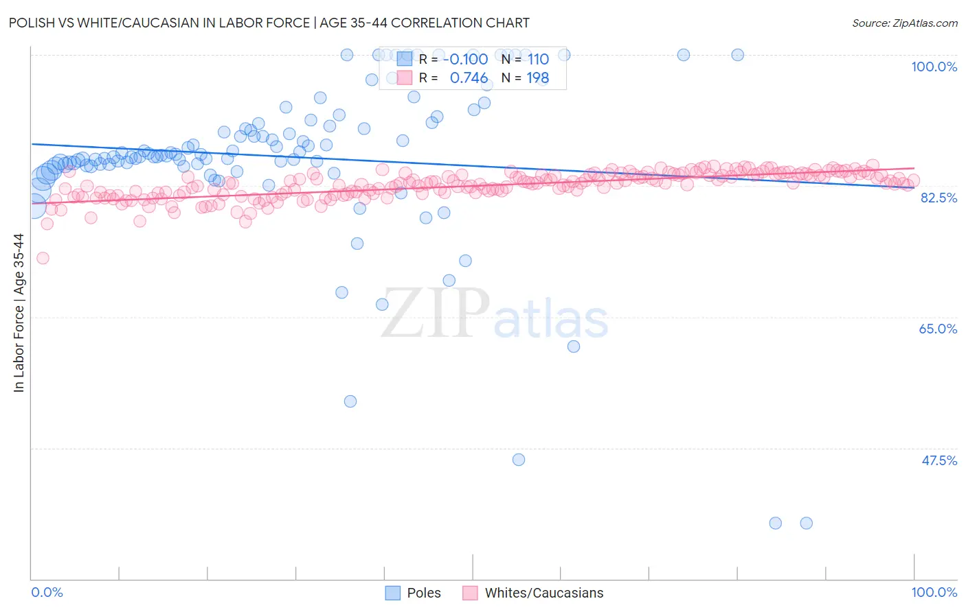Polish vs White/Caucasian In Labor Force | Age 35-44