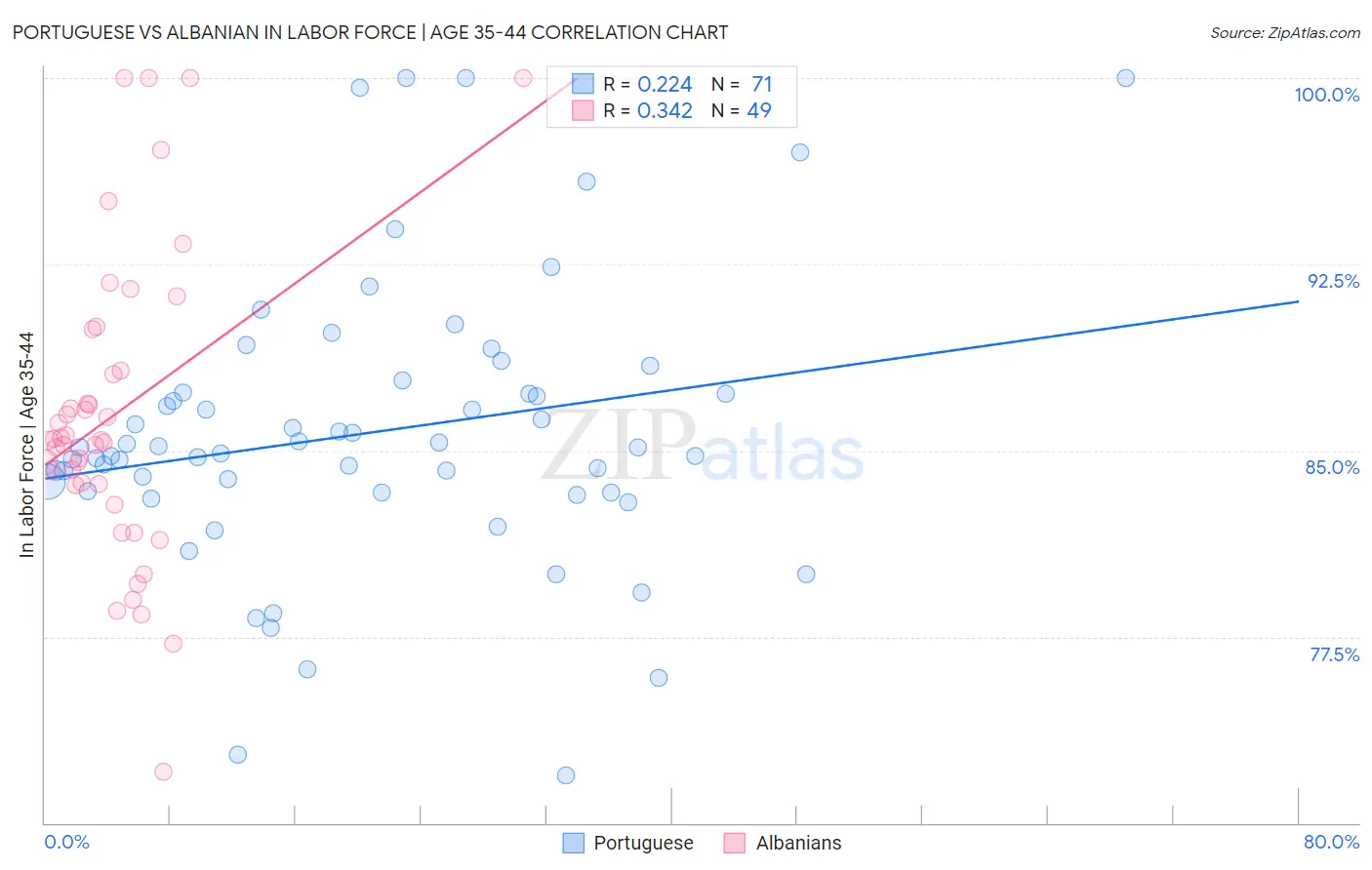 Portuguese vs Albanian In Labor Force | Age 35-44