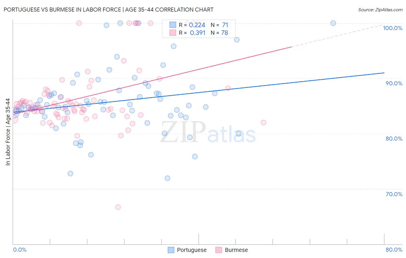 Portuguese vs Burmese In Labor Force | Age 35-44