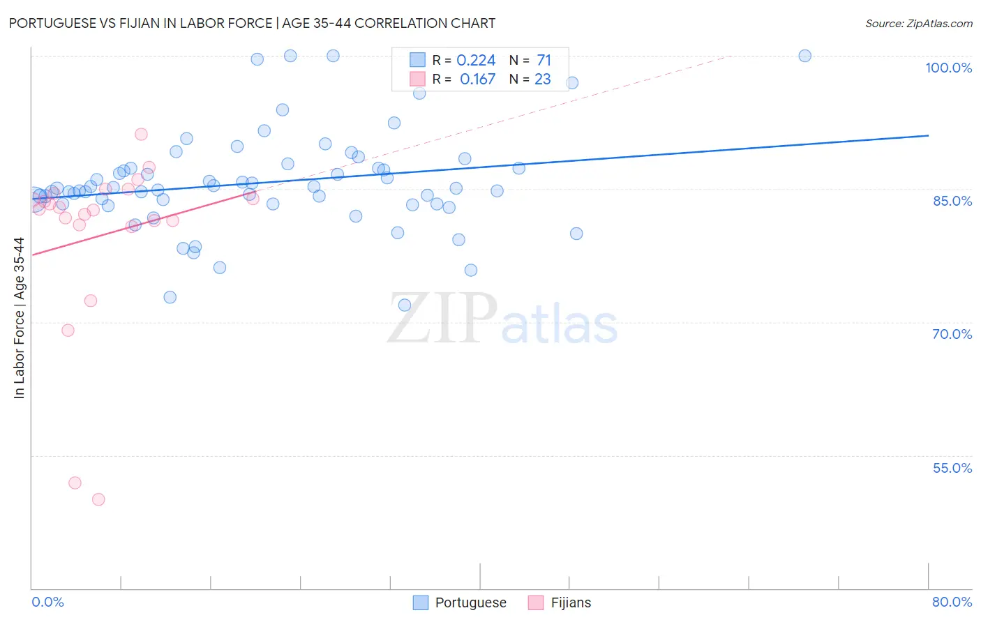 Portuguese vs Fijian In Labor Force | Age 35-44