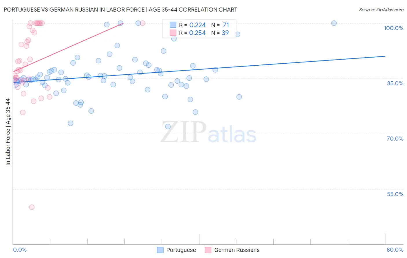 Portuguese vs German Russian In Labor Force | Age 35-44