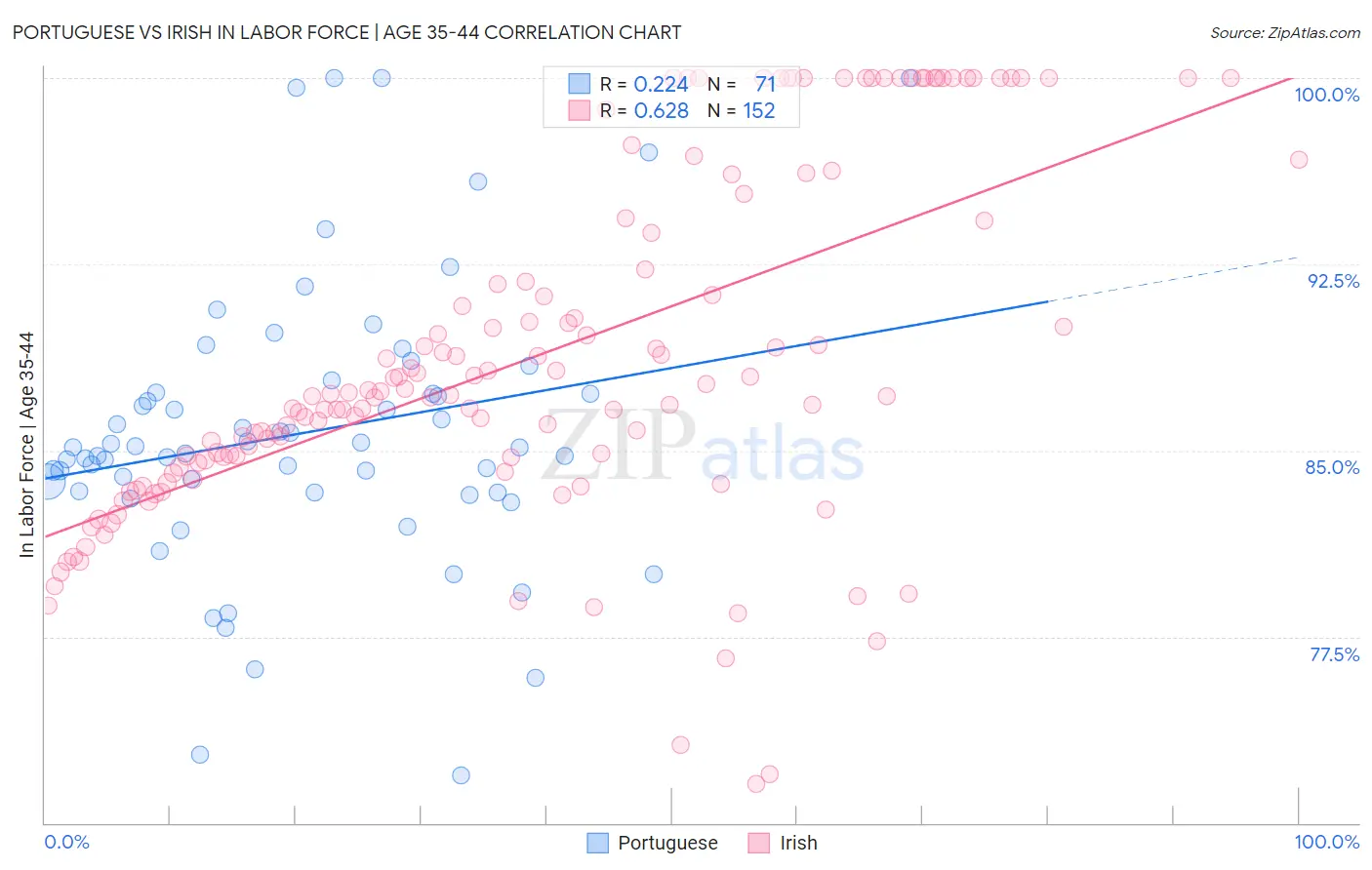 Portuguese vs Irish In Labor Force | Age 35-44