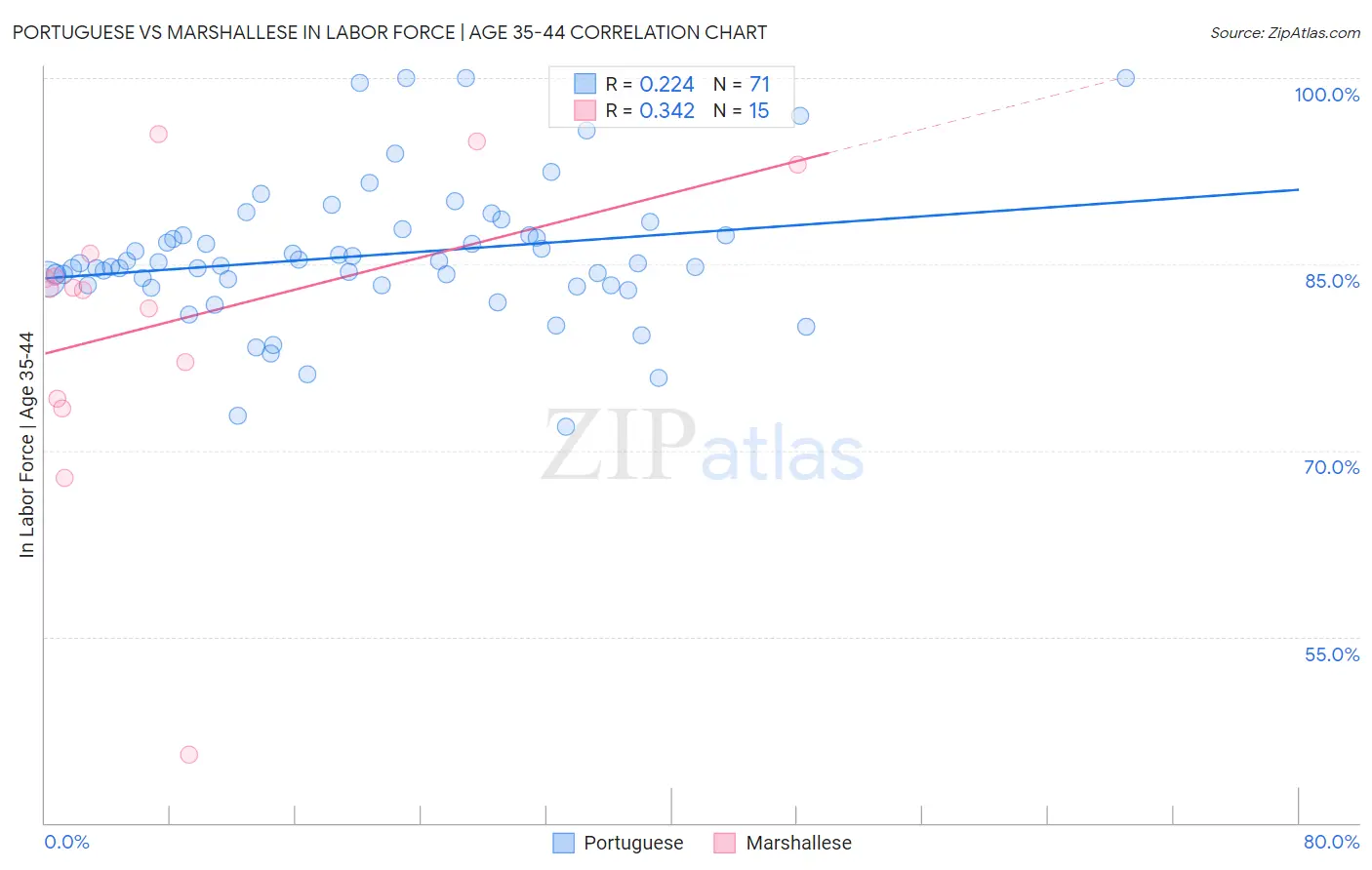 Portuguese vs Marshallese In Labor Force | Age 35-44