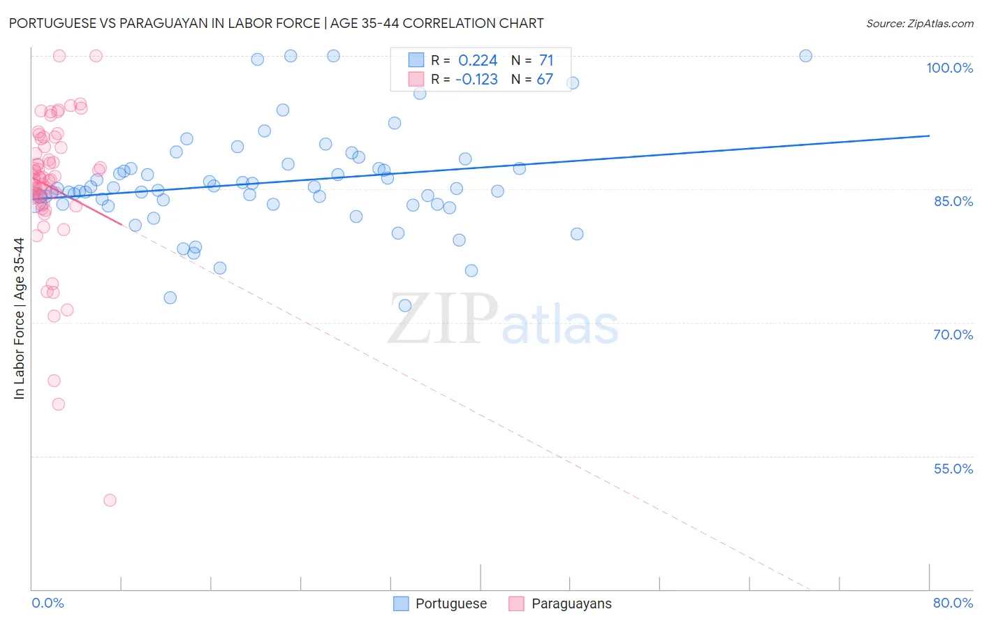 Portuguese vs Paraguayan In Labor Force | Age 35-44