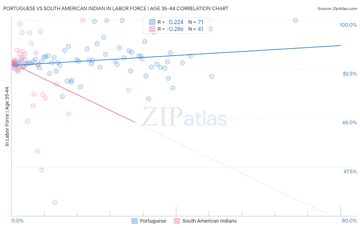 Portuguese vs South American Indian In Labor Force | Age 35-44