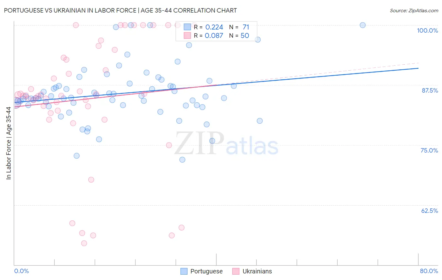 Portuguese vs Ukrainian In Labor Force | Age 35-44