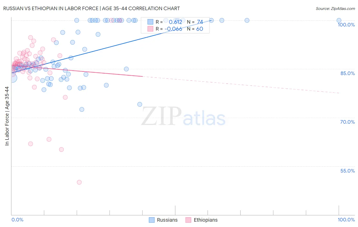 Russian vs Ethiopian In Labor Force | Age 35-44