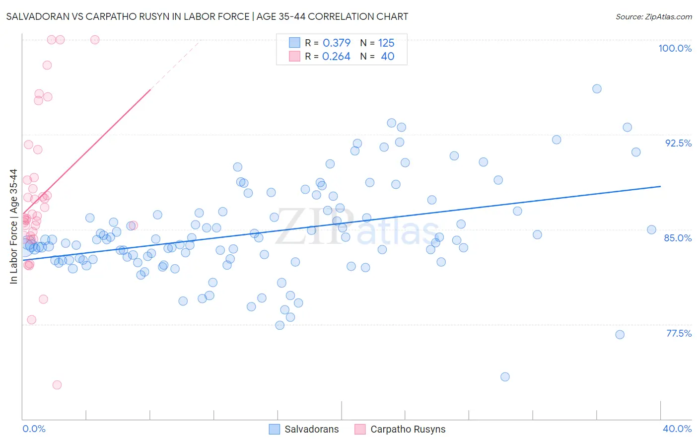 Salvadoran vs Carpatho Rusyn In Labor Force | Age 35-44