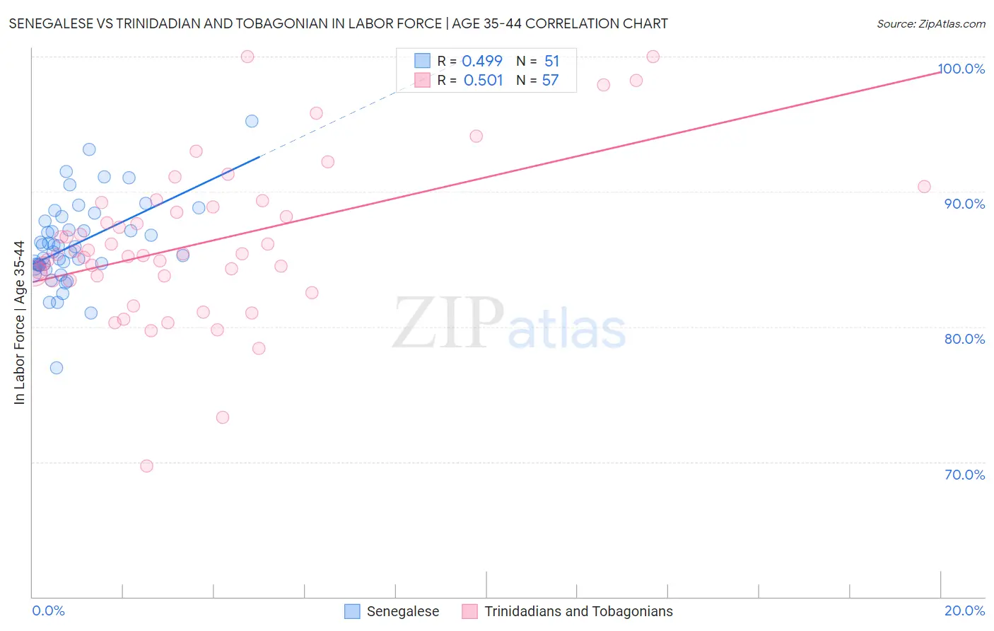 Senegalese vs Trinidadian and Tobagonian In Labor Force | Age 35-44