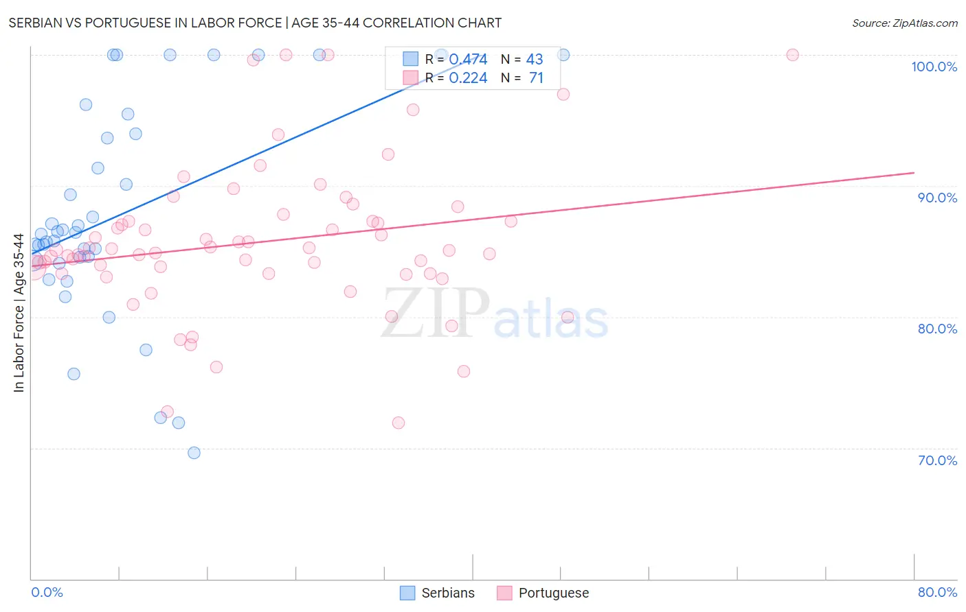 Serbian vs Portuguese In Labor Force | Age 35-44