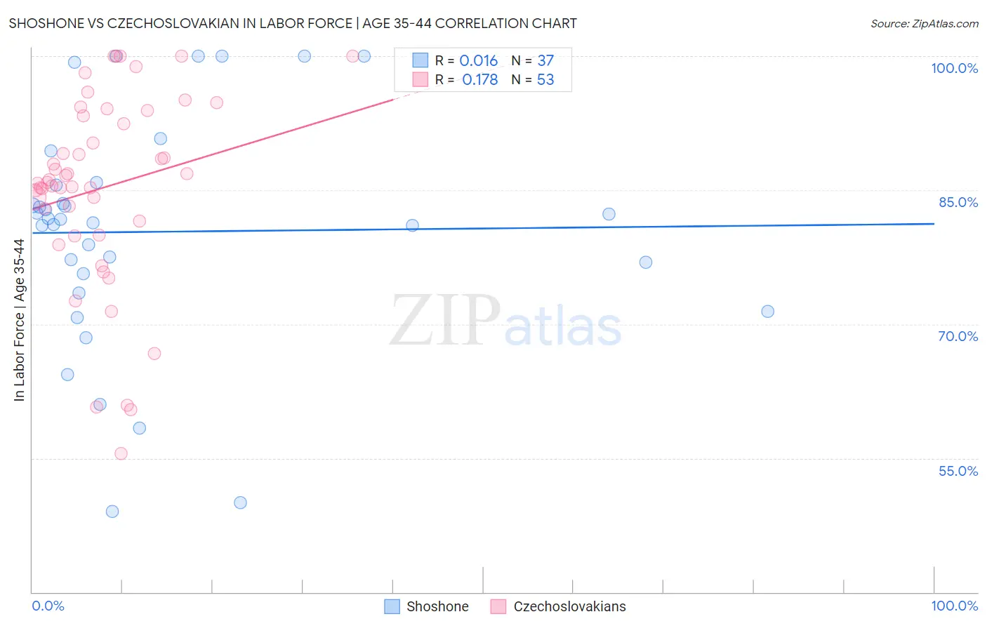 Shoshone vs Czechoslovakian In Labor Force | Age 35-44