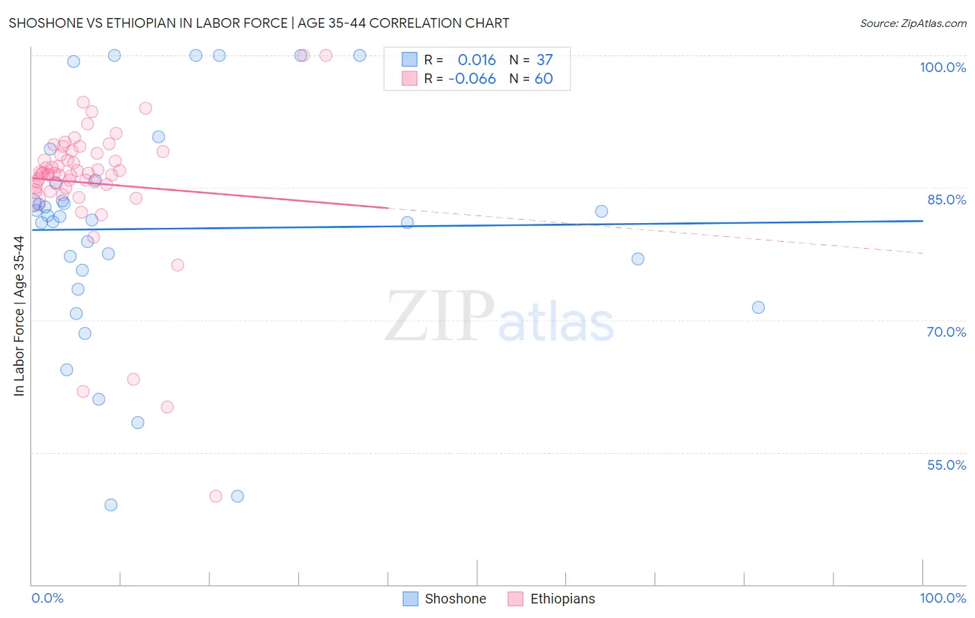 Shoshone vs Ethiopian In Labor Force | Age 35-44