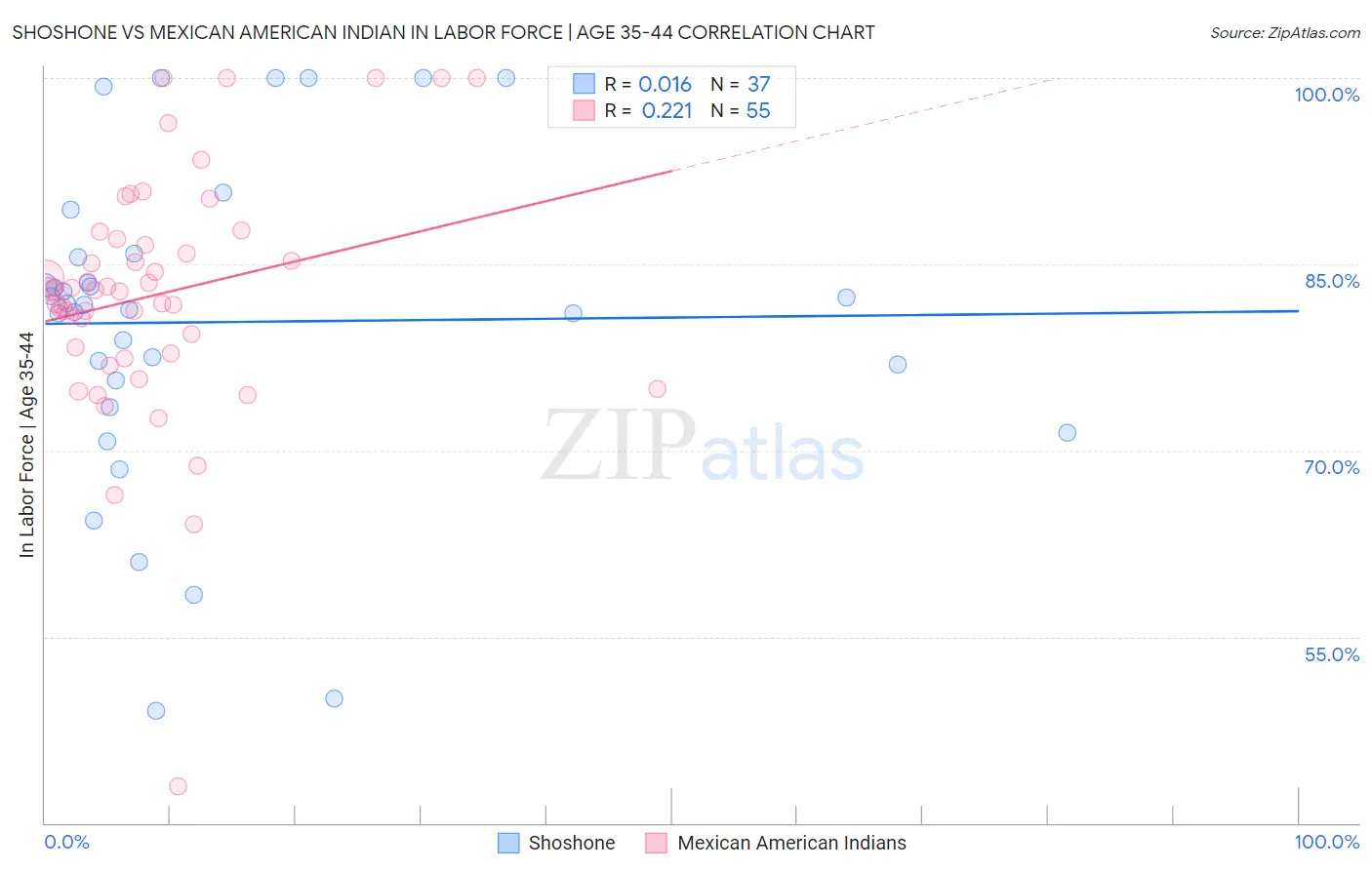 Shoshone vs Mexican American Indian In Labor Force | Age 35-44