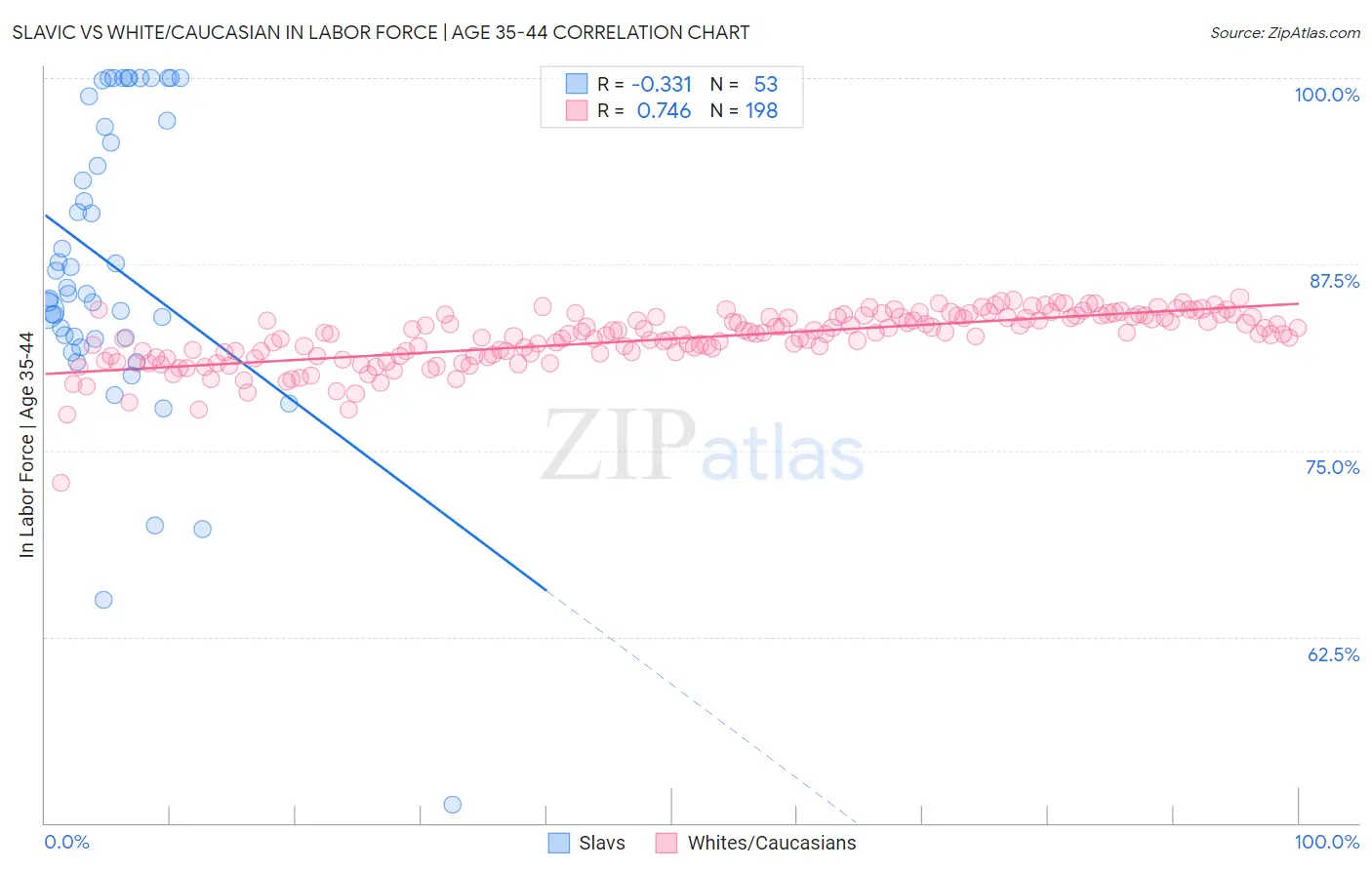 Slavic vs White/Caucasian In Labor Force | Age 35-44