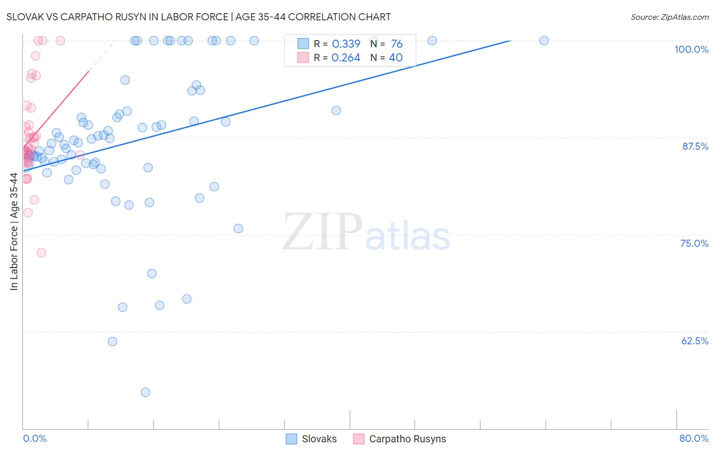 Slovak vs Carpatho Rusyn In Labor Force | Age 35-44