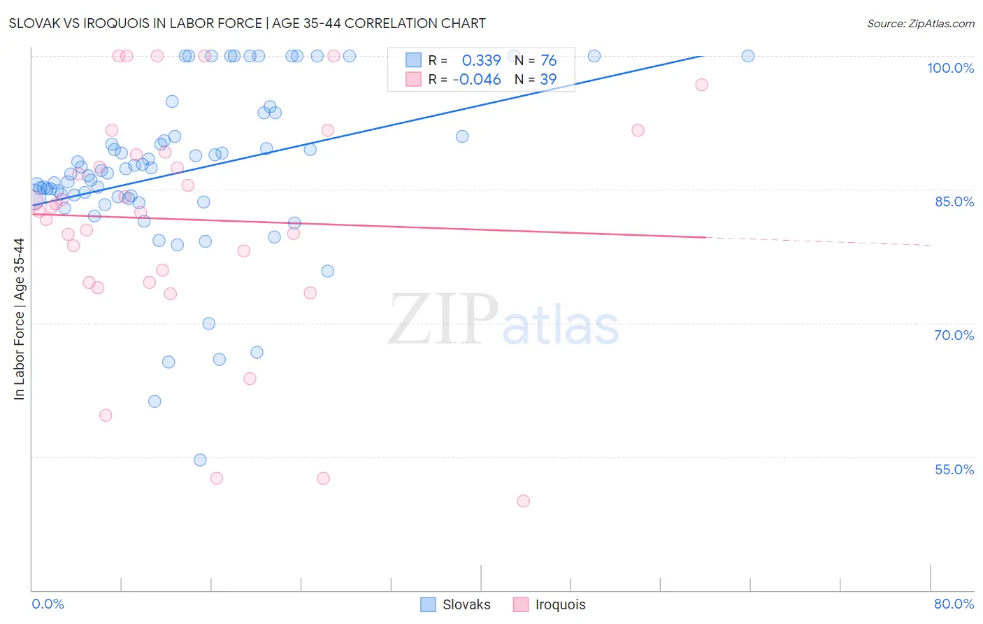 Slovak vs Iroquois In Labor Force | Age 35-44
