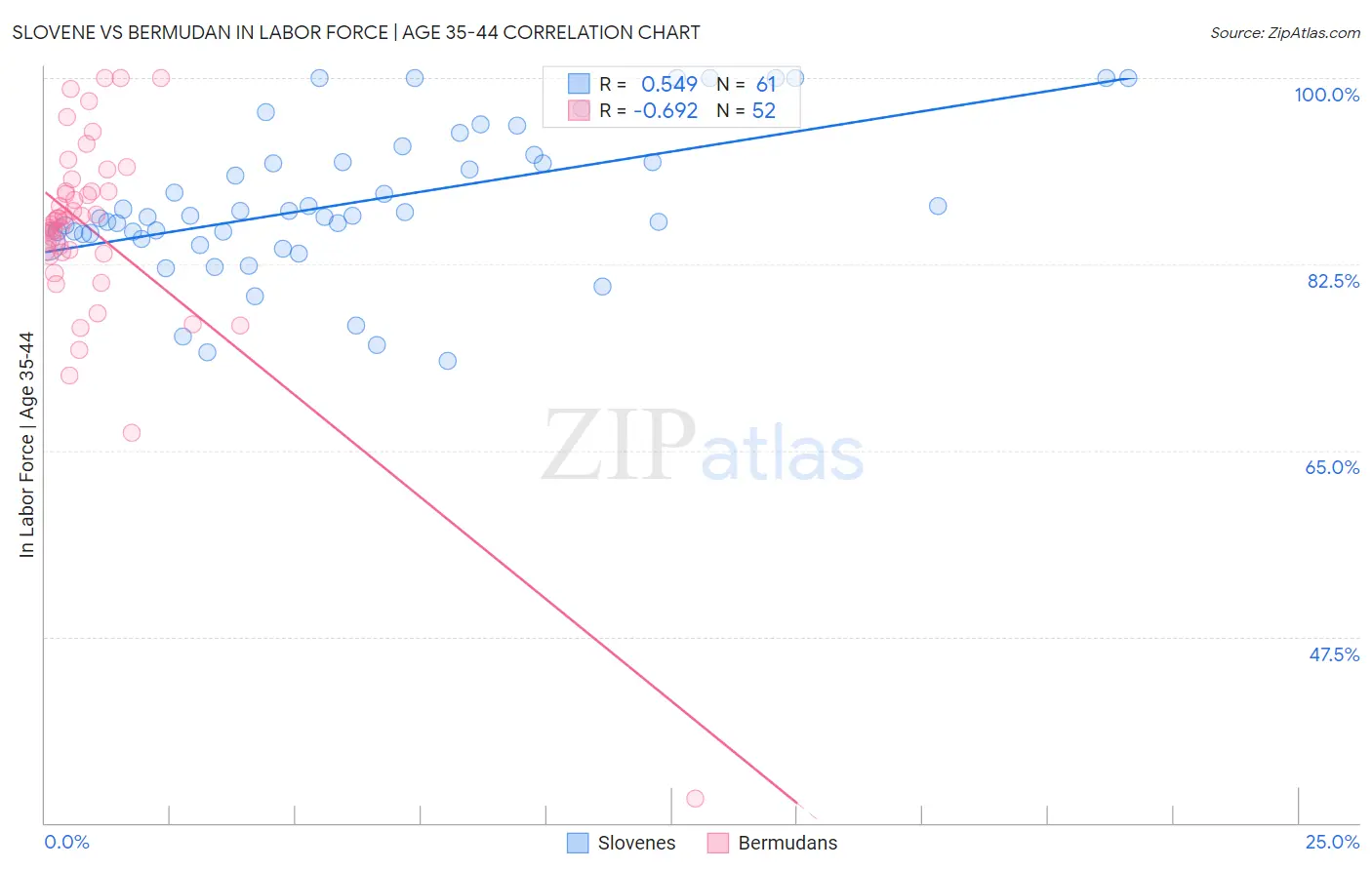 Slovene vs Bermudan In Labor Force | Age 35-44