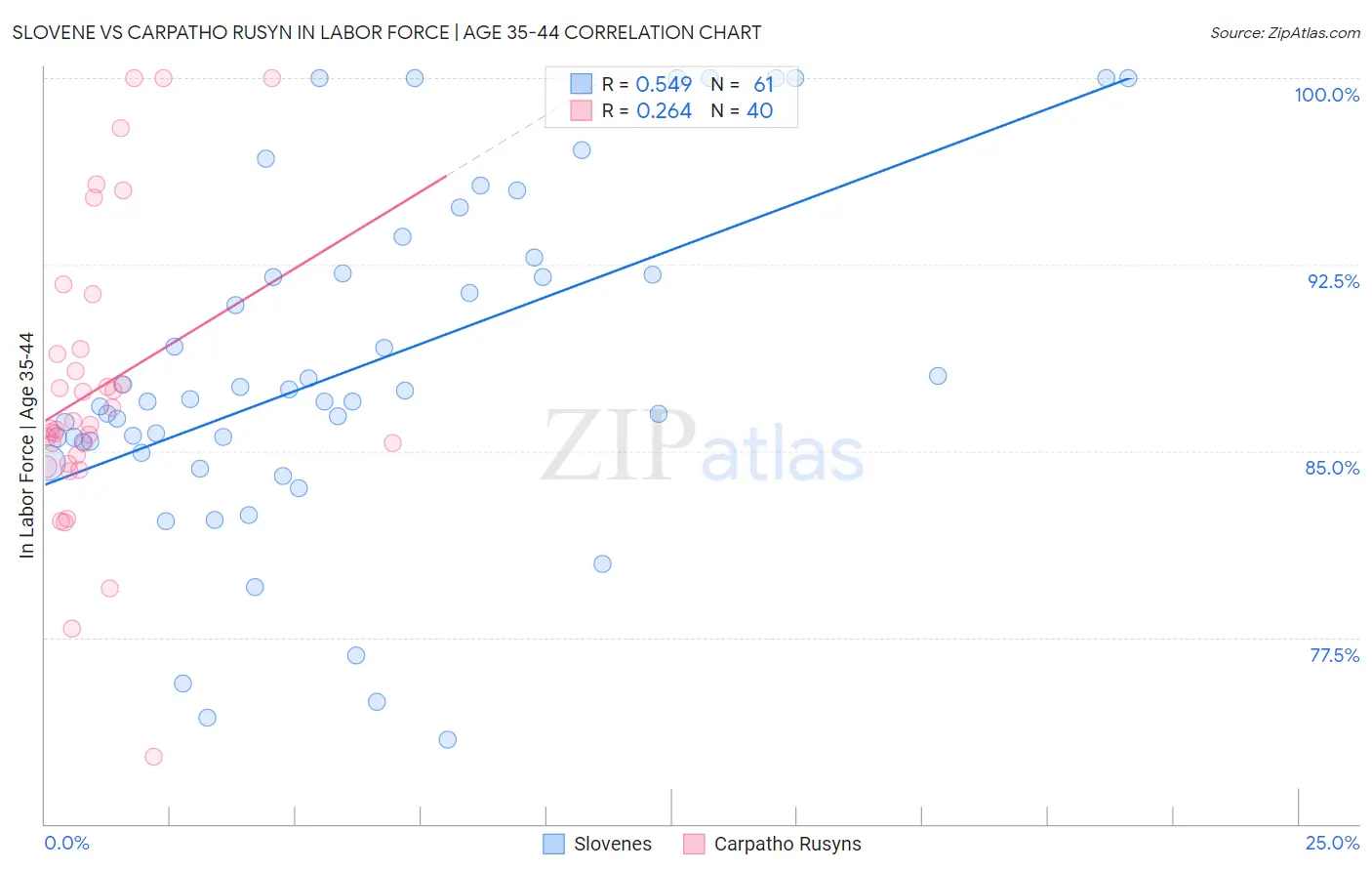 Slovene vs Carpatho Rusyn In Labor Force | Age 35-44