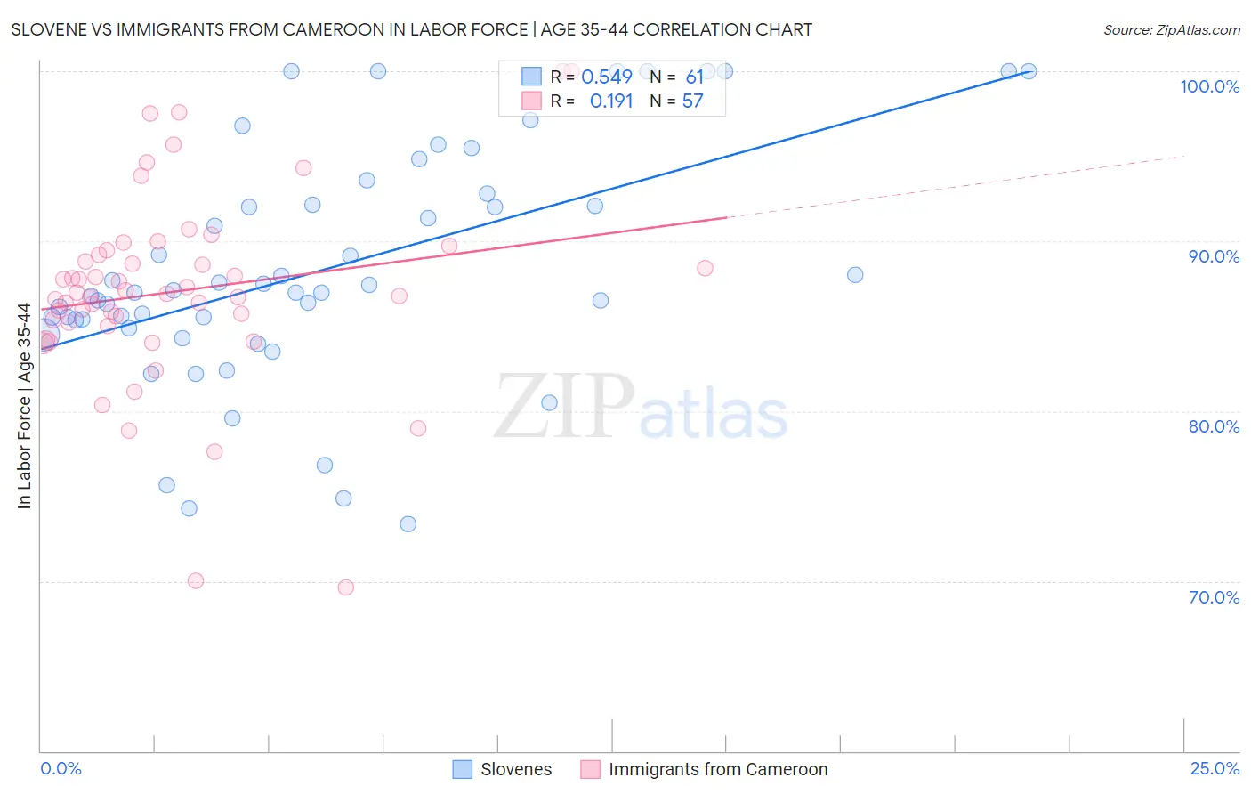 Slovene vs Immigrants from Cameroon In Labor Force | Age 35-44
