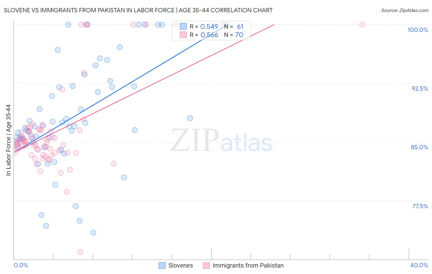 Slovene vs Immigrants from Pakistan In Labor Force | Age 35-44