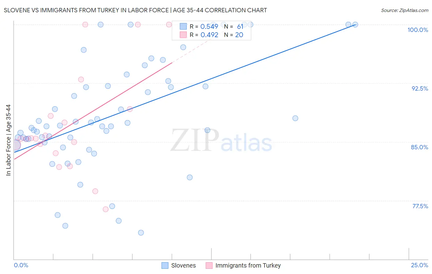 Slovene vs Immigrants from Turkey In Labor Force | Age 35-44