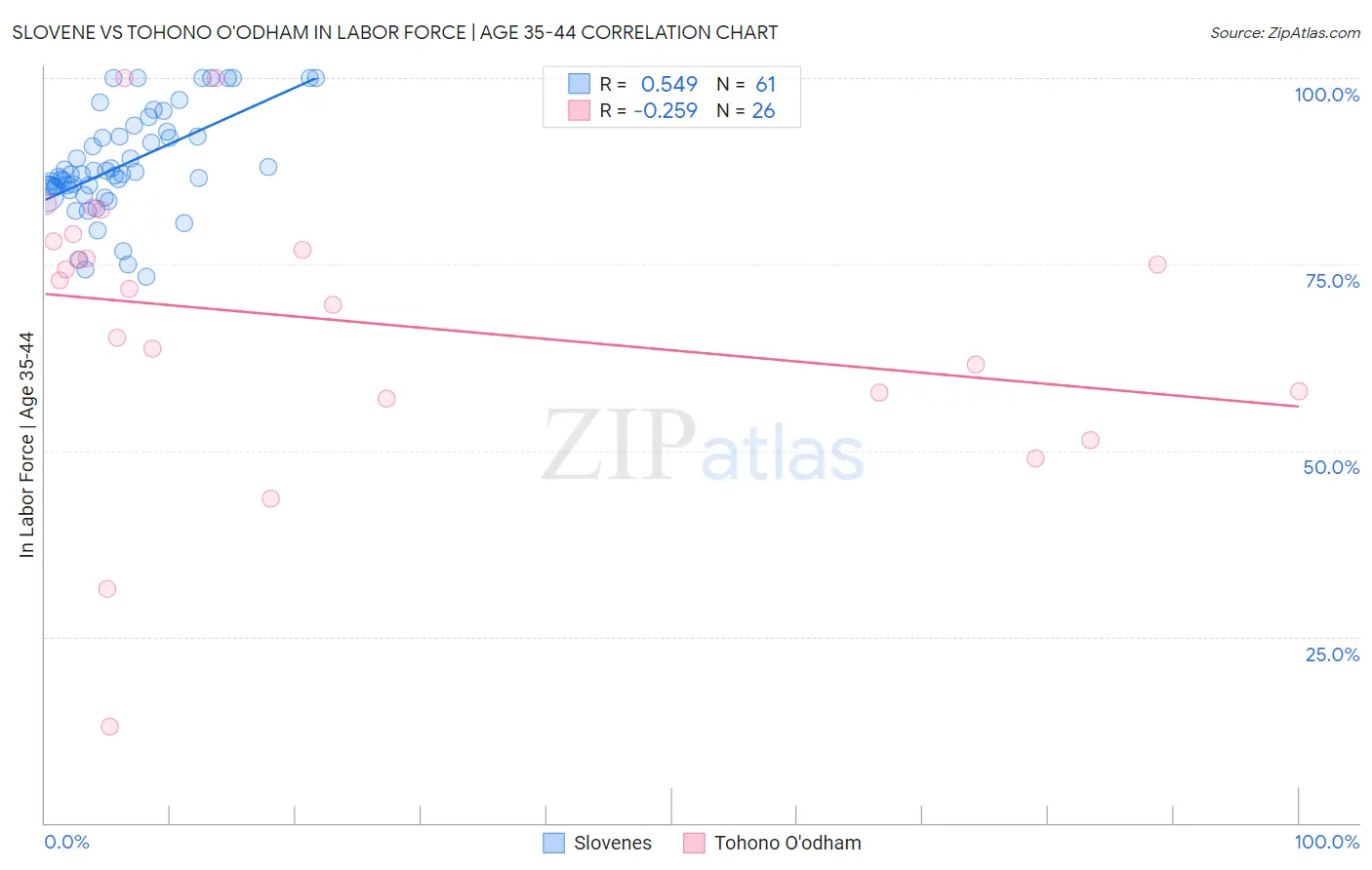 Slovene vs Tohono O'odham In Labor Force | Age 35-44