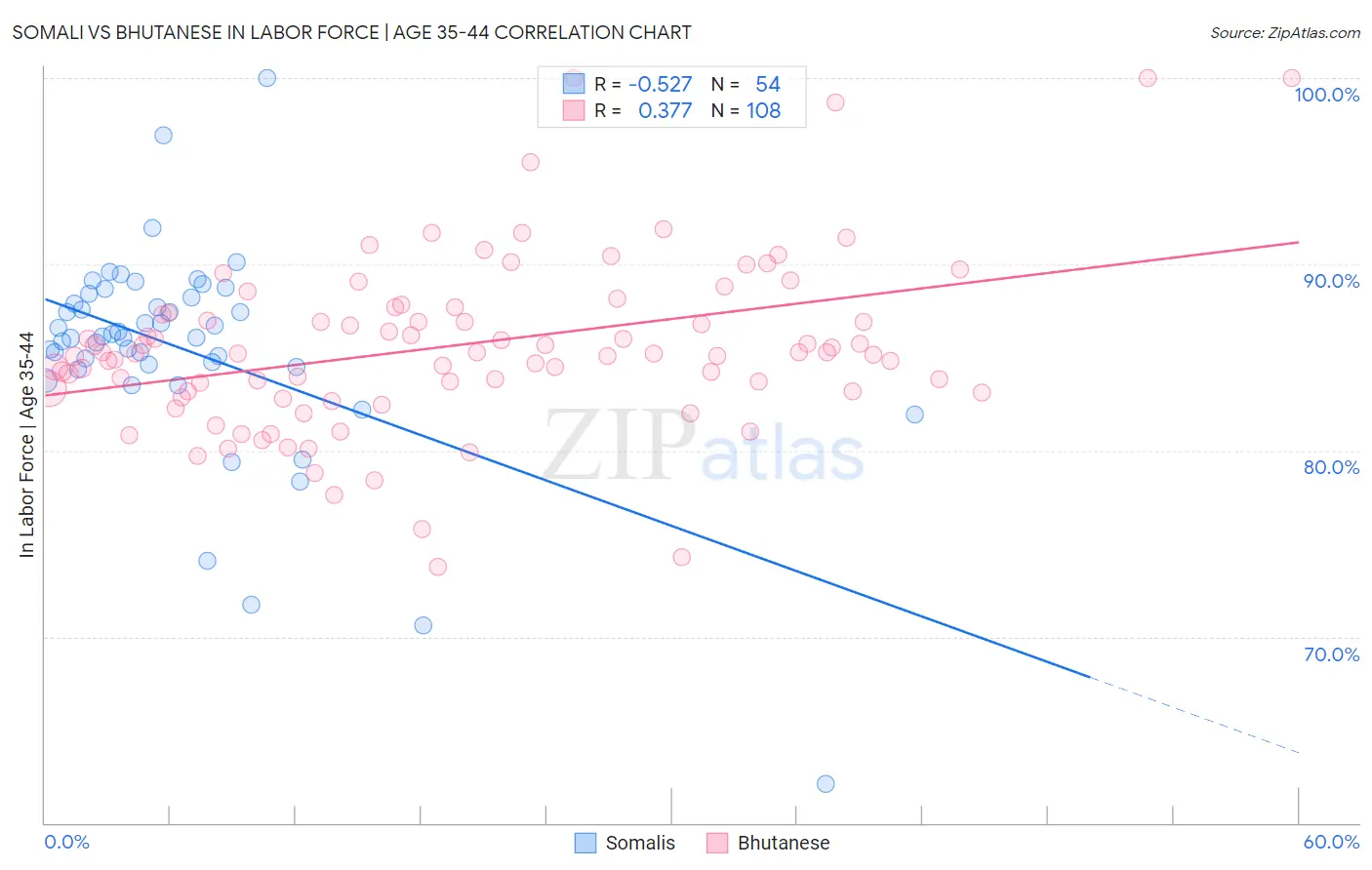 Somali vs Bhutanese In Labor Force | Age 35-44