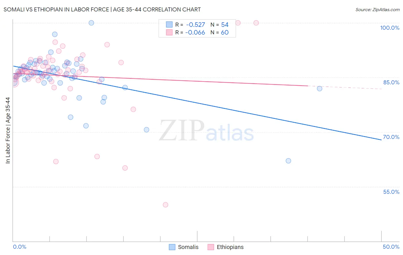 Somali vs Ethiopian In Labor Force | Age 35-44
