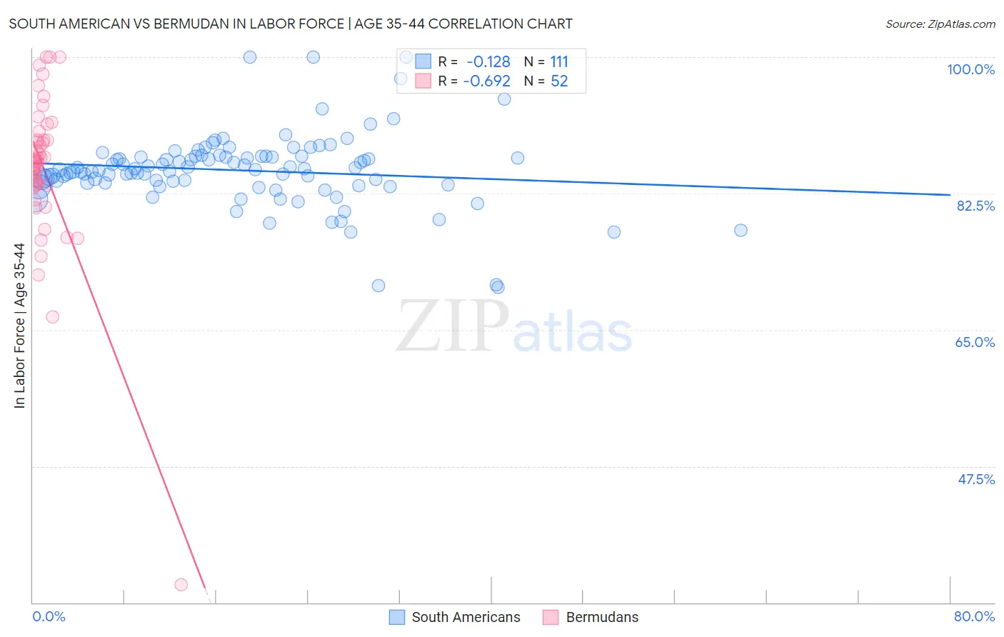 South American vs Bermudan In Labor Force | Age 35-44