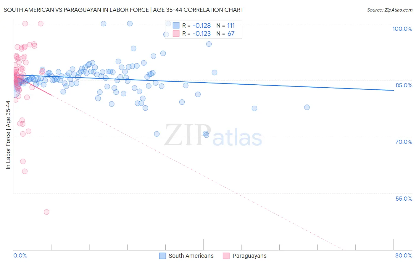 South American vs Paraguayan In Labor Force | Age 35-44