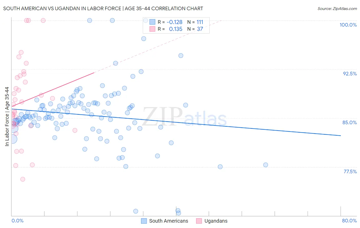 South American vs Ugandan In Labor Force | Age 35-44