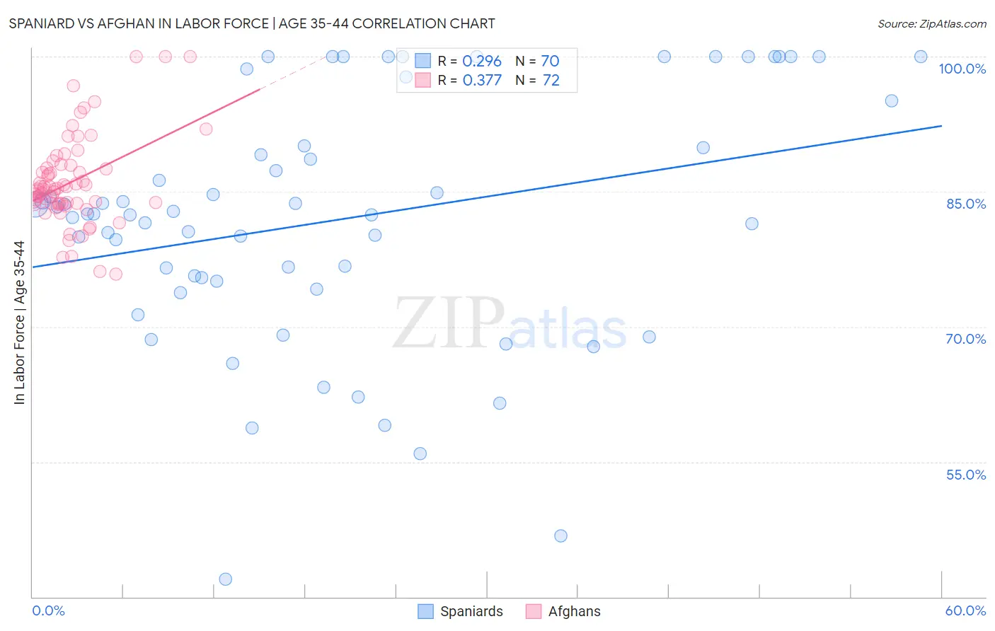 Spaniard vs Afghan In Labor Force | Age 35-44